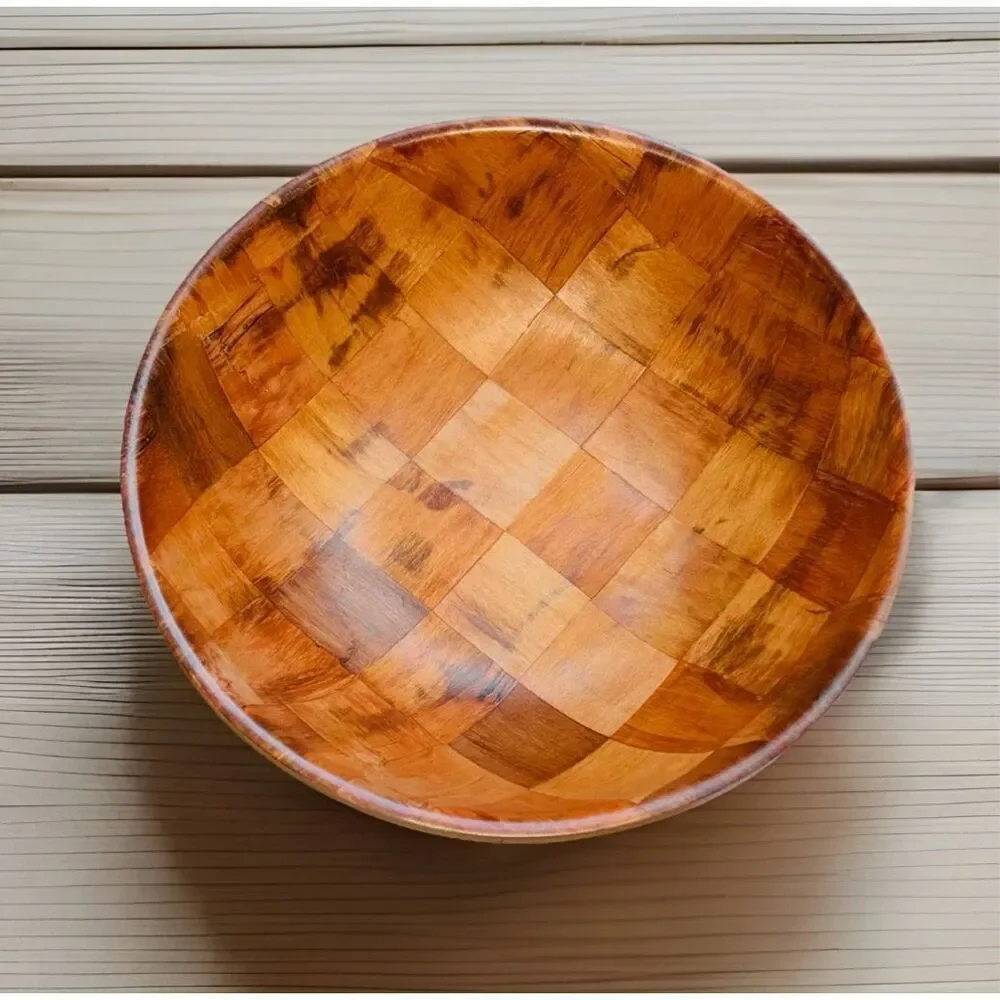 Vintage Wooden Checkerboard Pressed Wood Large‎ Salad Bowl